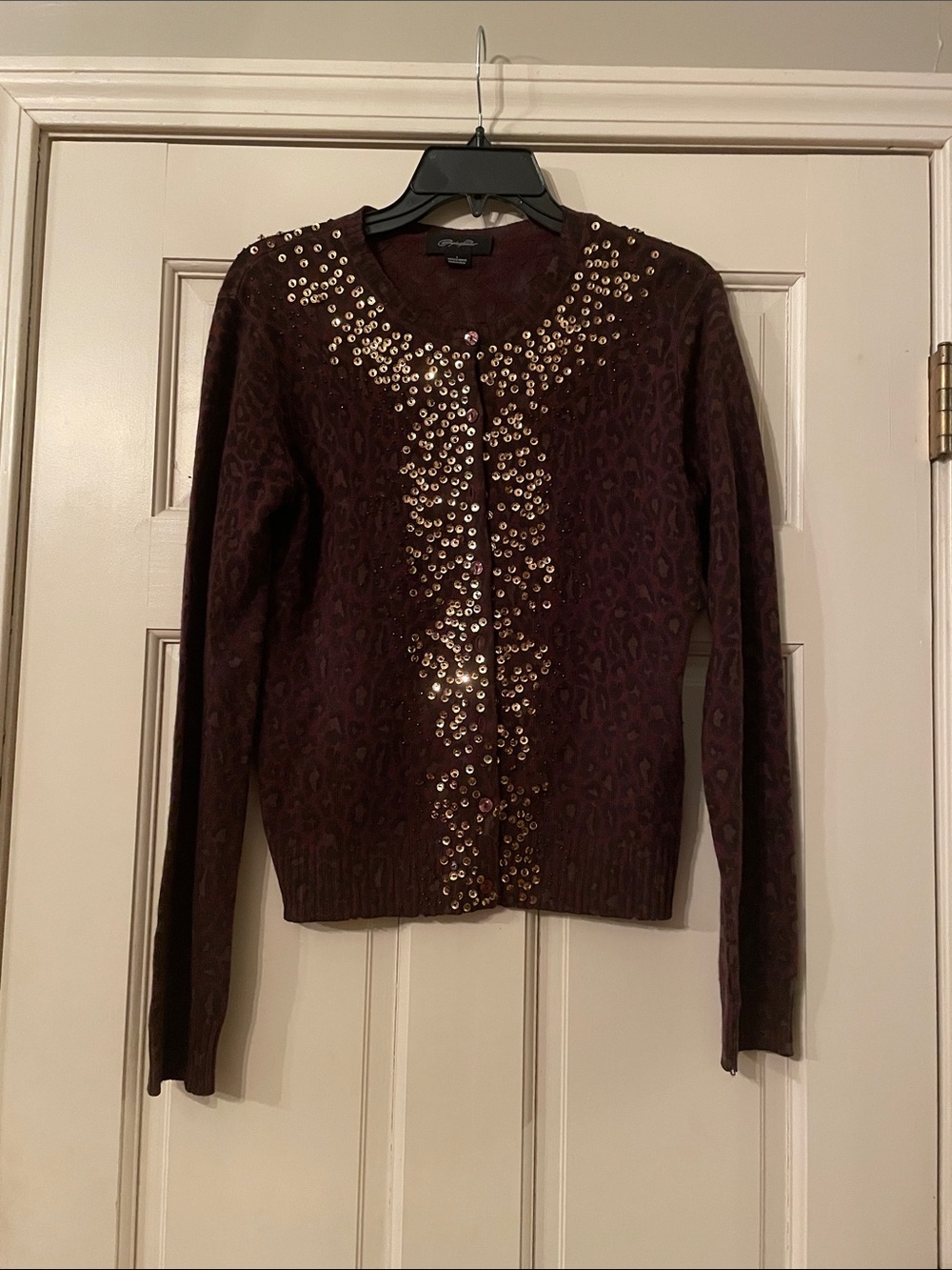Christopher Pischer Burgundy Cardigan with Gold Sequins